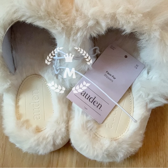 Auden Women’s Faux Fur Slippers with Bows Size: M 7/8 White/Arbor - Picture 2 of 9